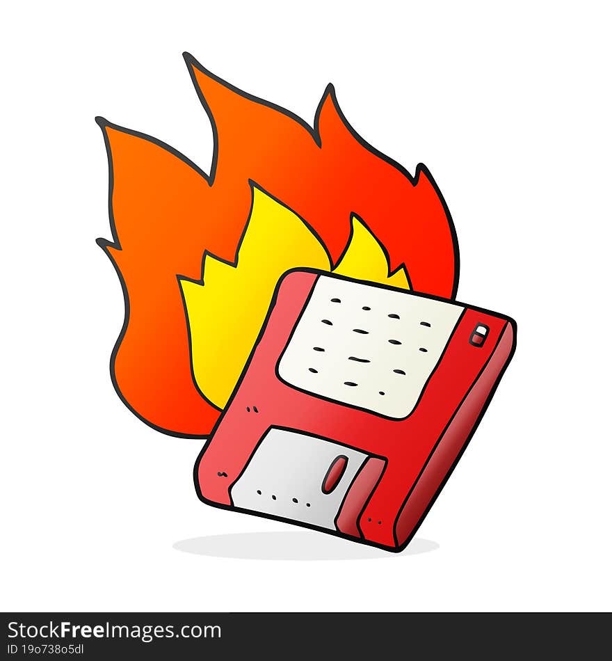 cartoon old computer disk burning