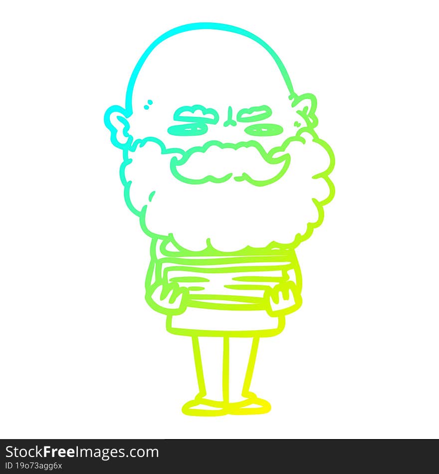 cold gradient line drawing cartoon man with beard frowning