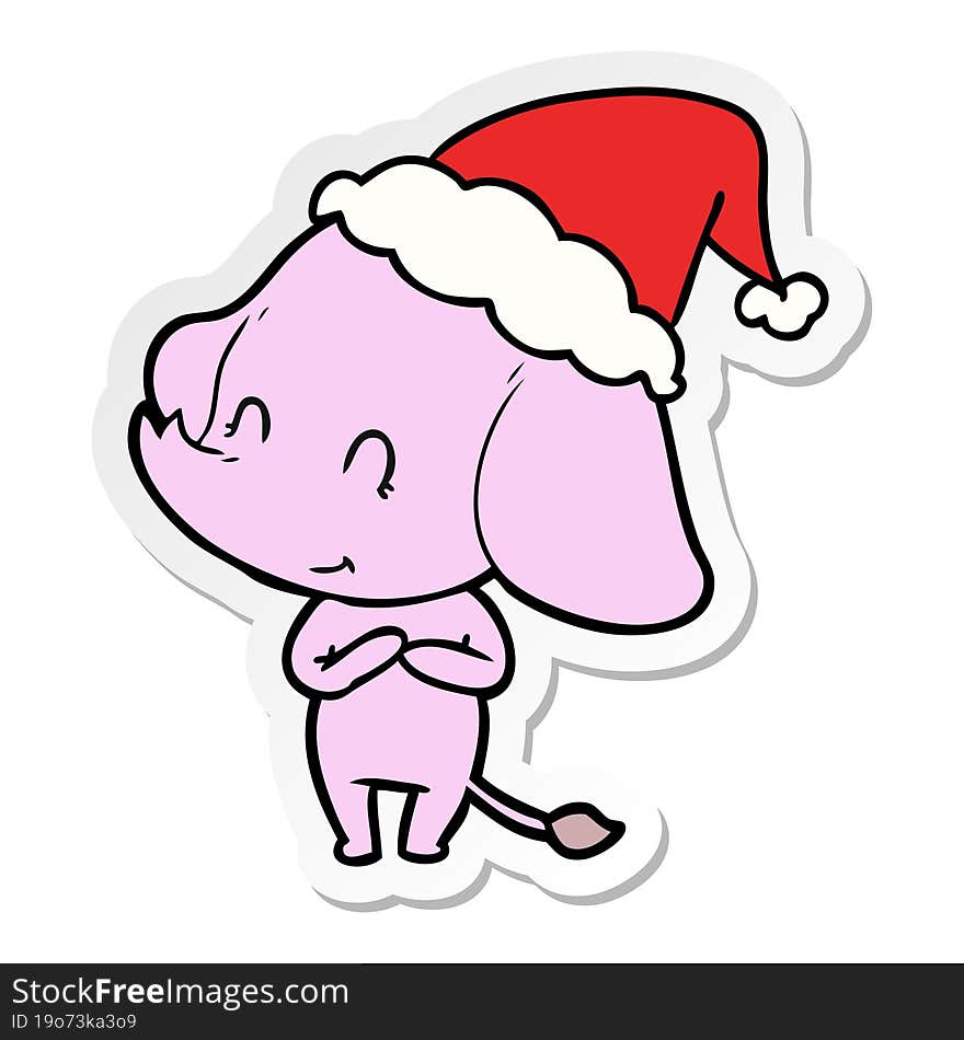 cute sticker cartoon of a elephant wearing santa hat