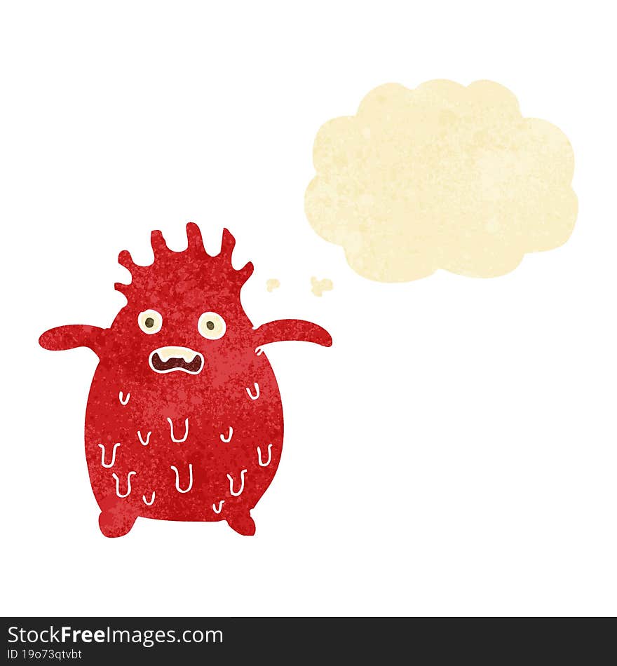 cartoon funny slime monster with thought bubble