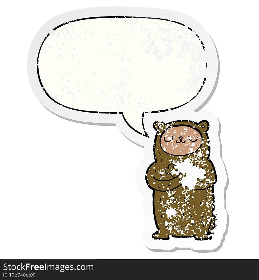 cartoon bear and speech bubble distressed sticker