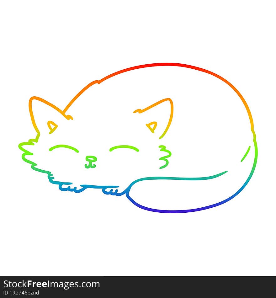 rainbow gradient line drawing of a cartoon cat sleeping