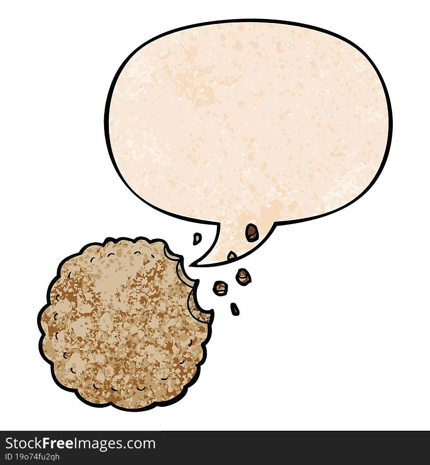 cartoon cookie and speech bubble in retro texture style