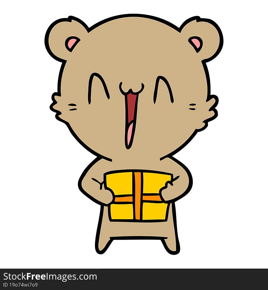 happy bear with gift cartoon. happy bear with gift cartoon