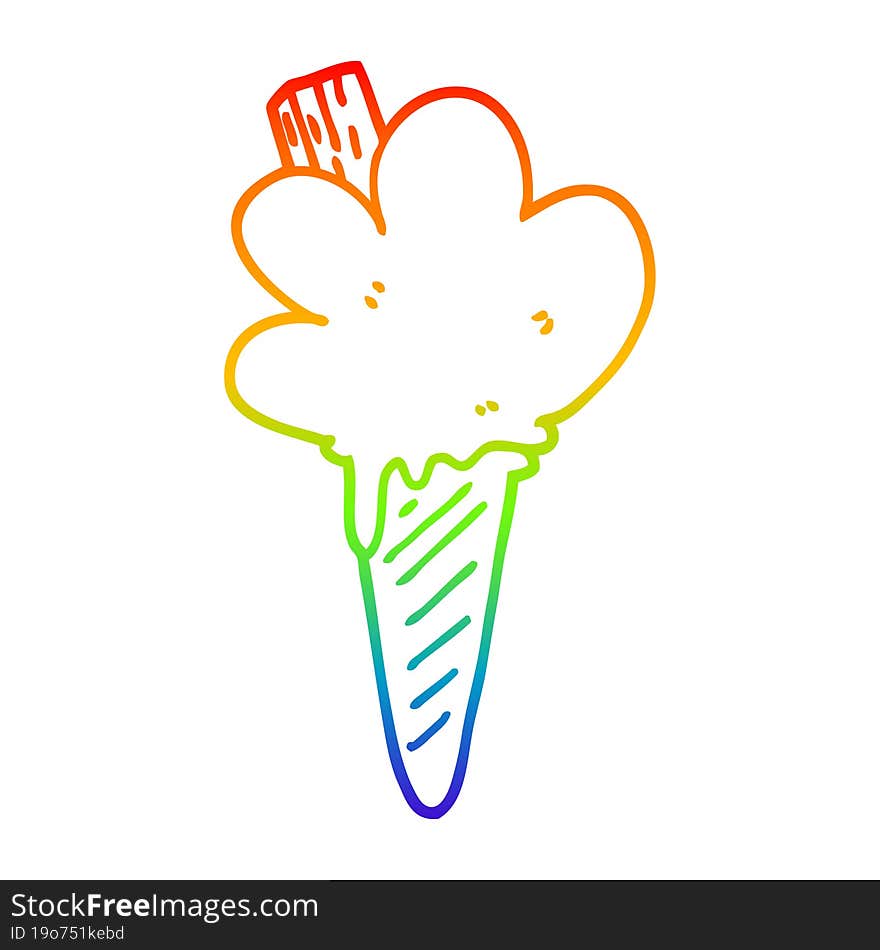 rainbow gradient line drawing cartoon ice cream cone