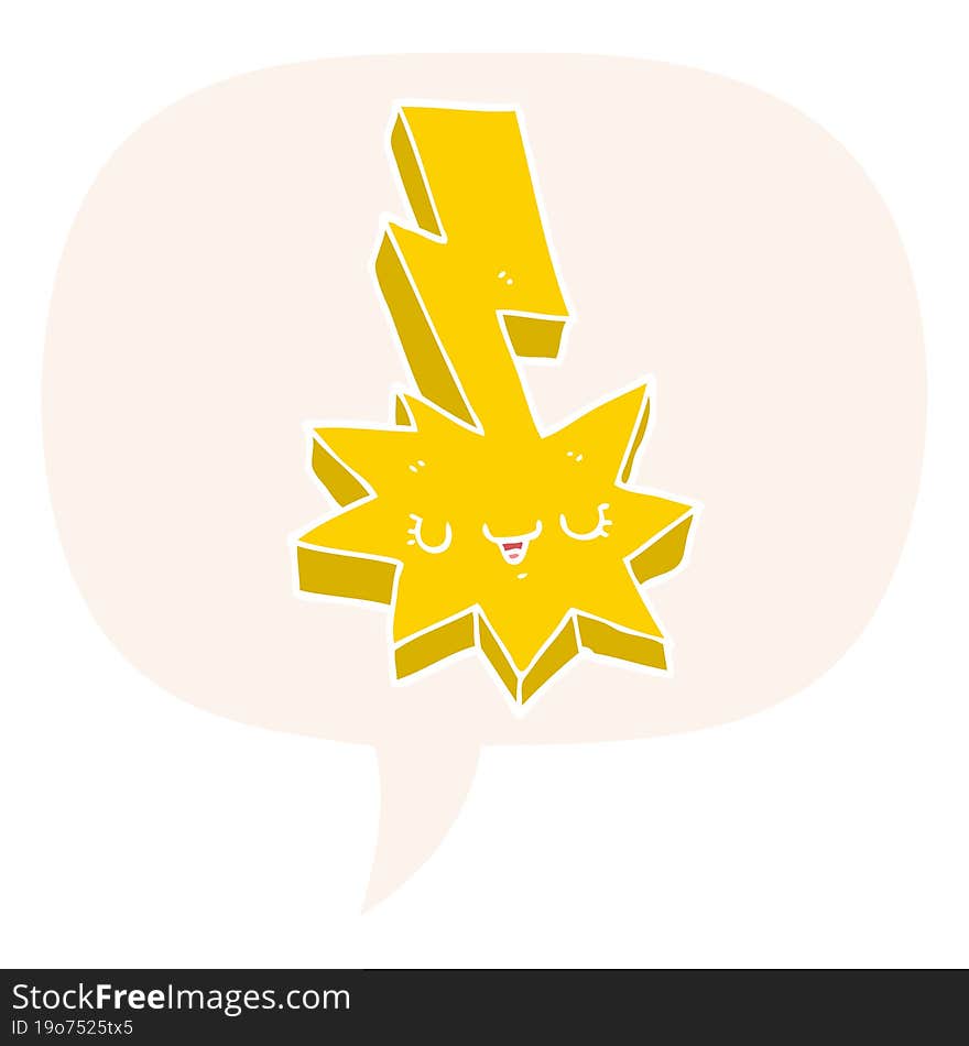 cartoon lightning strike and speech bubble in retro style