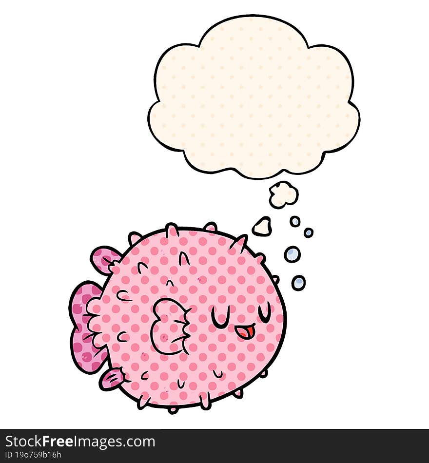 cartoon blowfish with thought bubble in comic book style