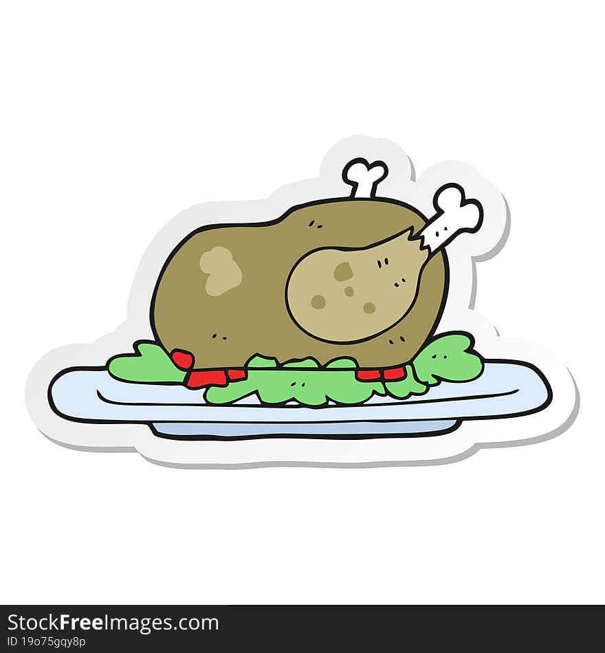 Sticker Of A Cartoon Cooked Turkey