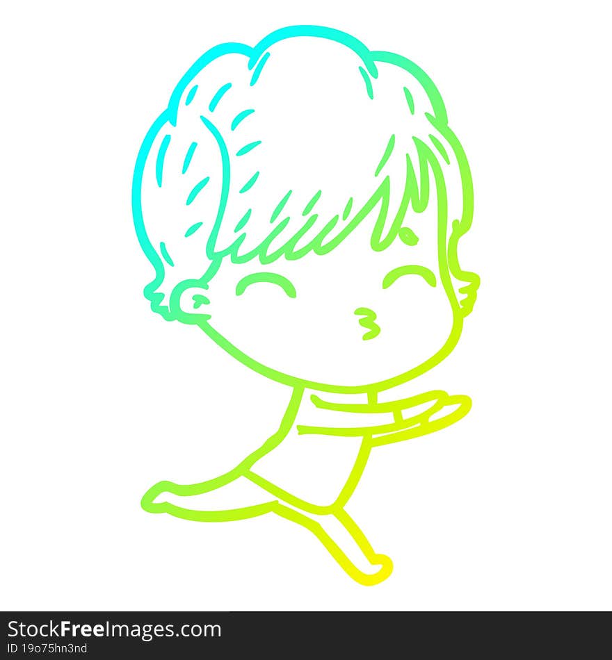 Cold Gradient Line Drawing Cartoon Woman Thinking