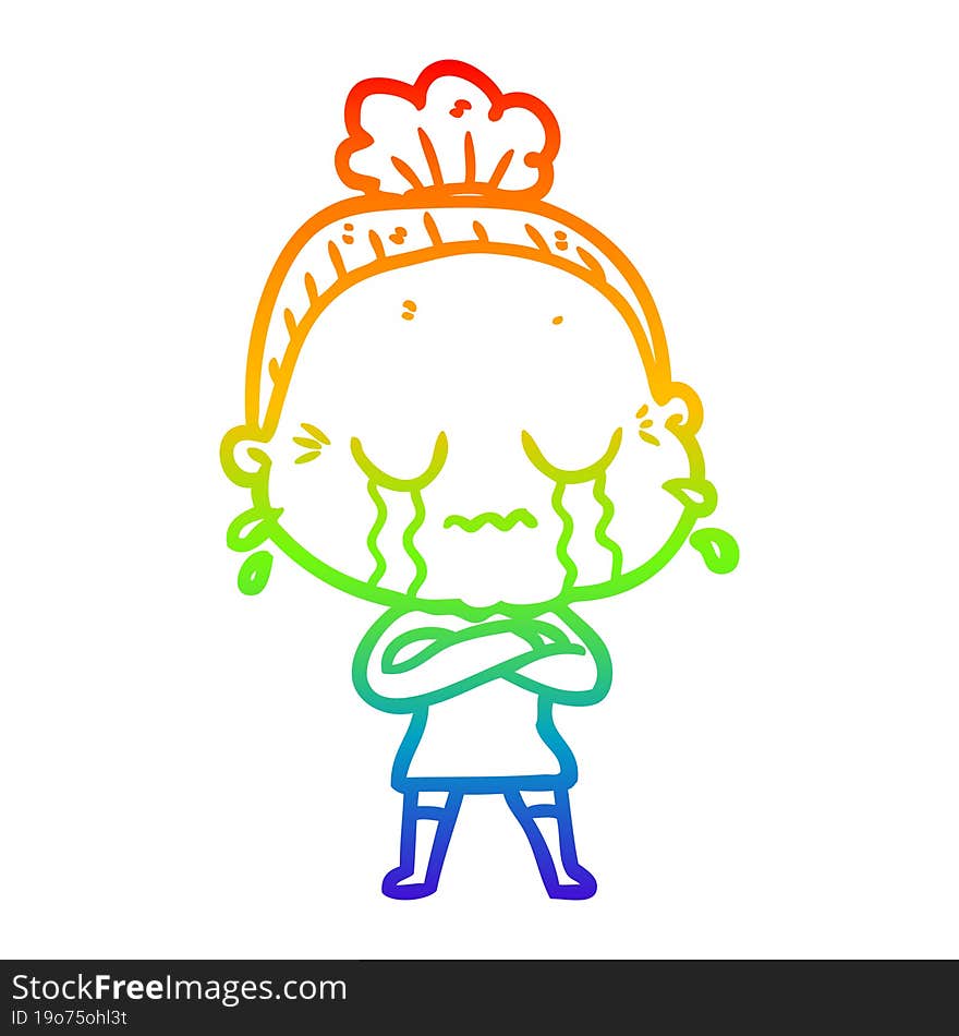 rainbow gradient line drawing cartoon crying old lady