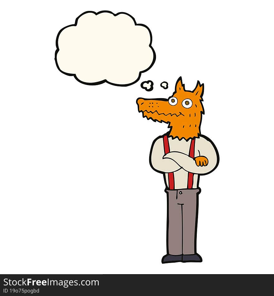 cartoon funny fox with thought bubble