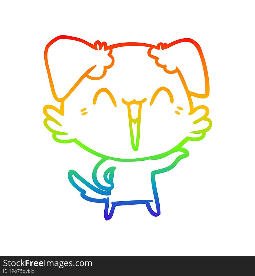 rainbow gradient line drawing of a happy little dog cartoon