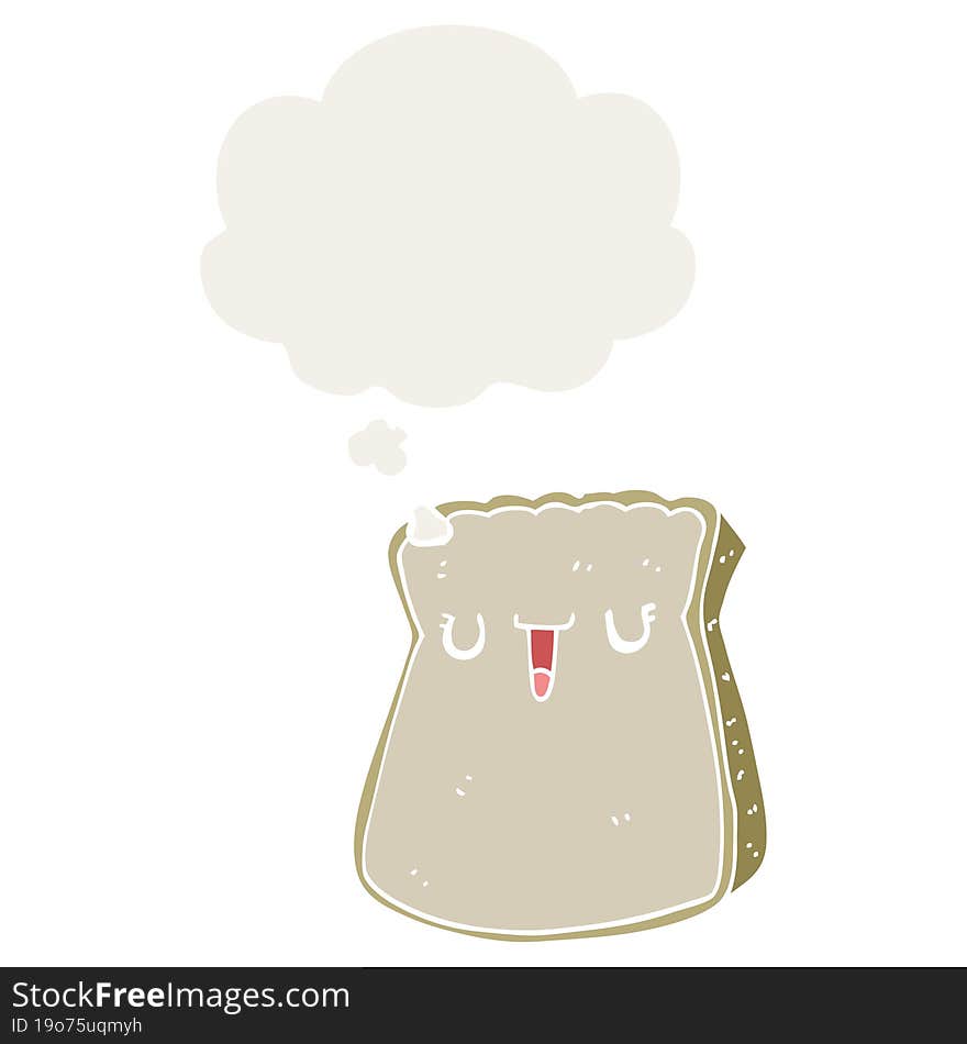 cartoon slice of bread with thought bubble in retro style