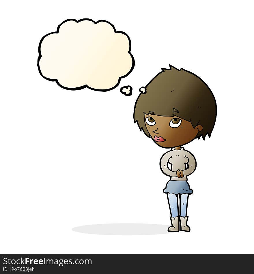 Cartoon Nervous Woman With Thought Bubble