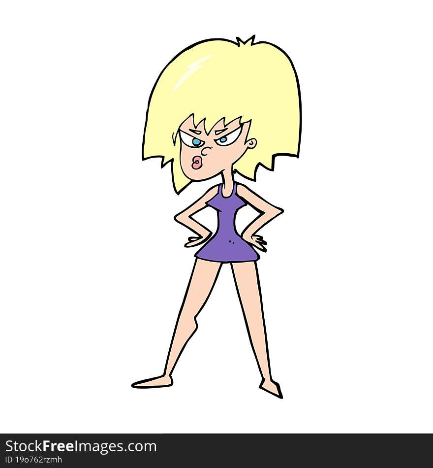 cartoon angry woman in dress