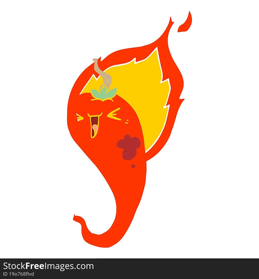 flat color style cartoon flaming hot chili pepper