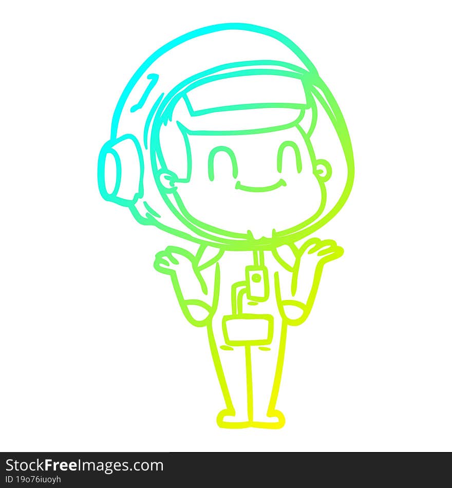 cold gradient line drawing happy cartoon astronaut man