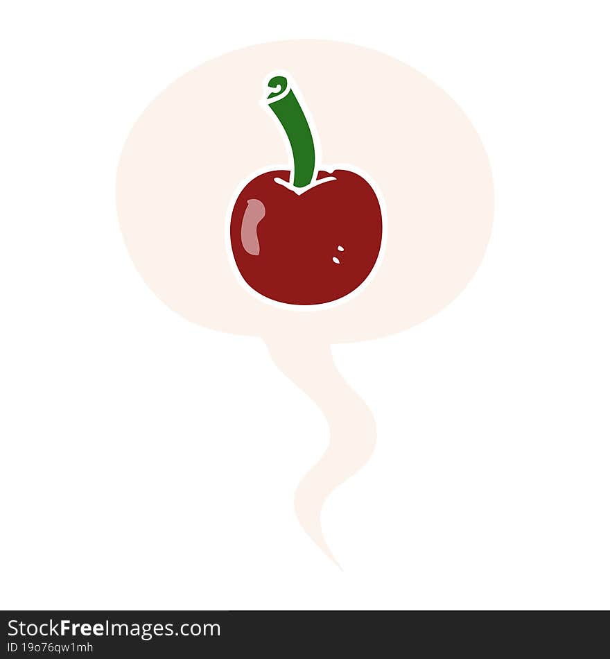 cartoon cherry and speech bubble in retro style