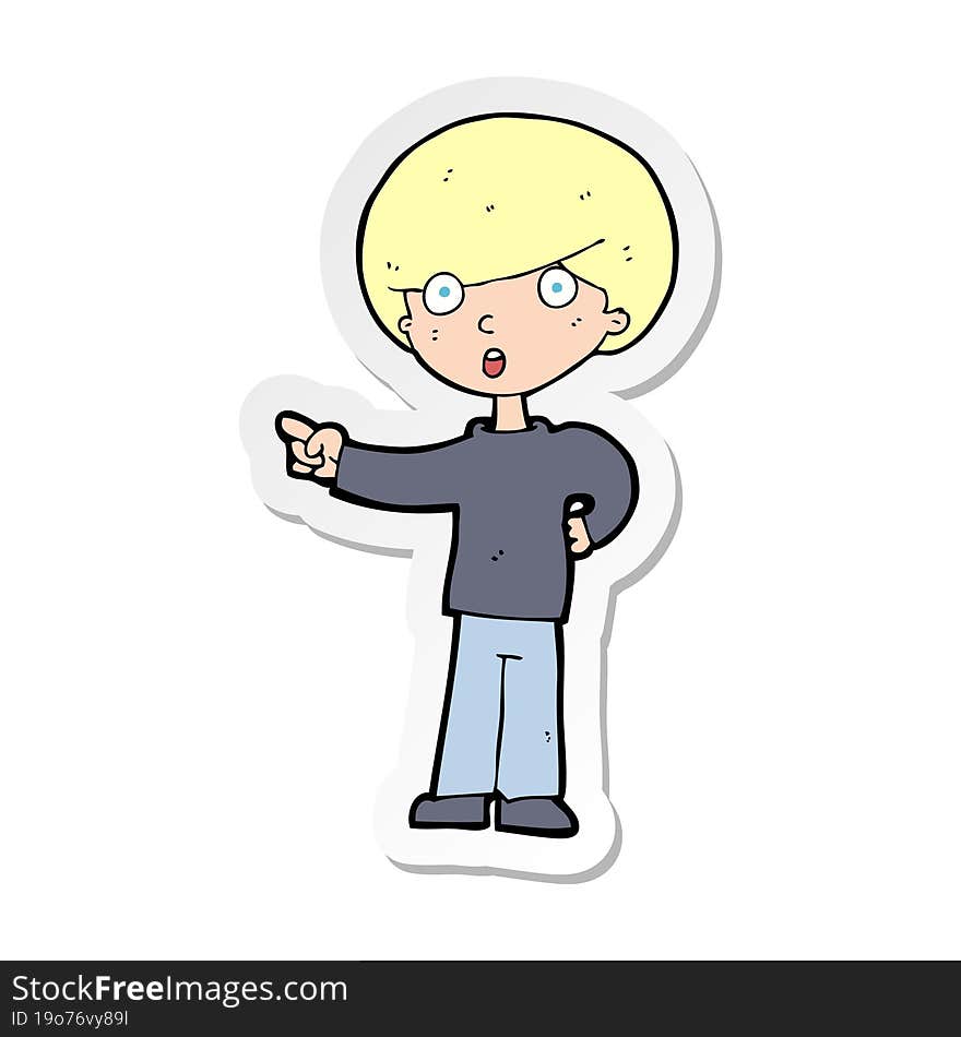 sticker of a cartoon pointing boy