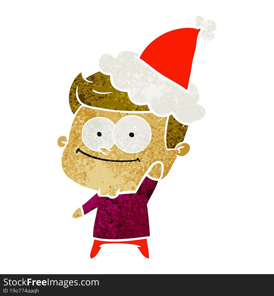 retro cartoon of a happy man wearing santa hat