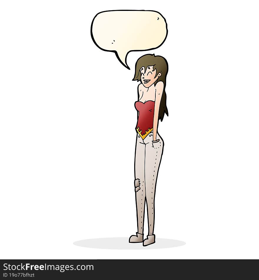 cartoon pretty woman shrugging shoulders with speech bubble