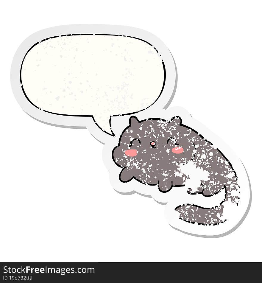 cartoon cat and speech bubble distressed sticker