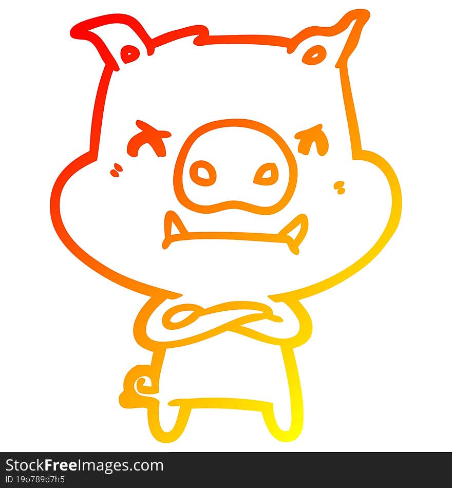 warm gradient line drawing angry cartoon pig