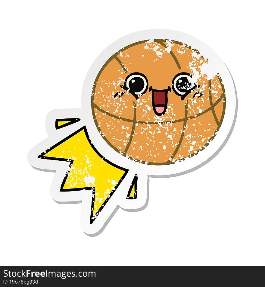 distressed sticker of a cute cartoon basketball