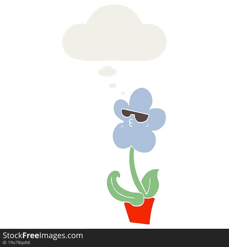 cool cartoon flower and thought bubble in retro style