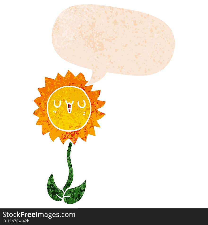 Cartoon Flower And Speech Bubble In Retro Textured Style