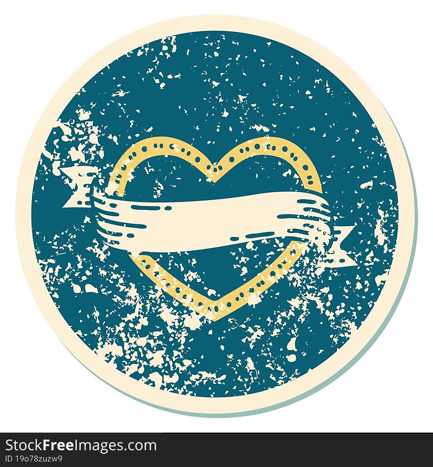 Distressed Sticker Tattoo Style Icon Of A Heart And Banner