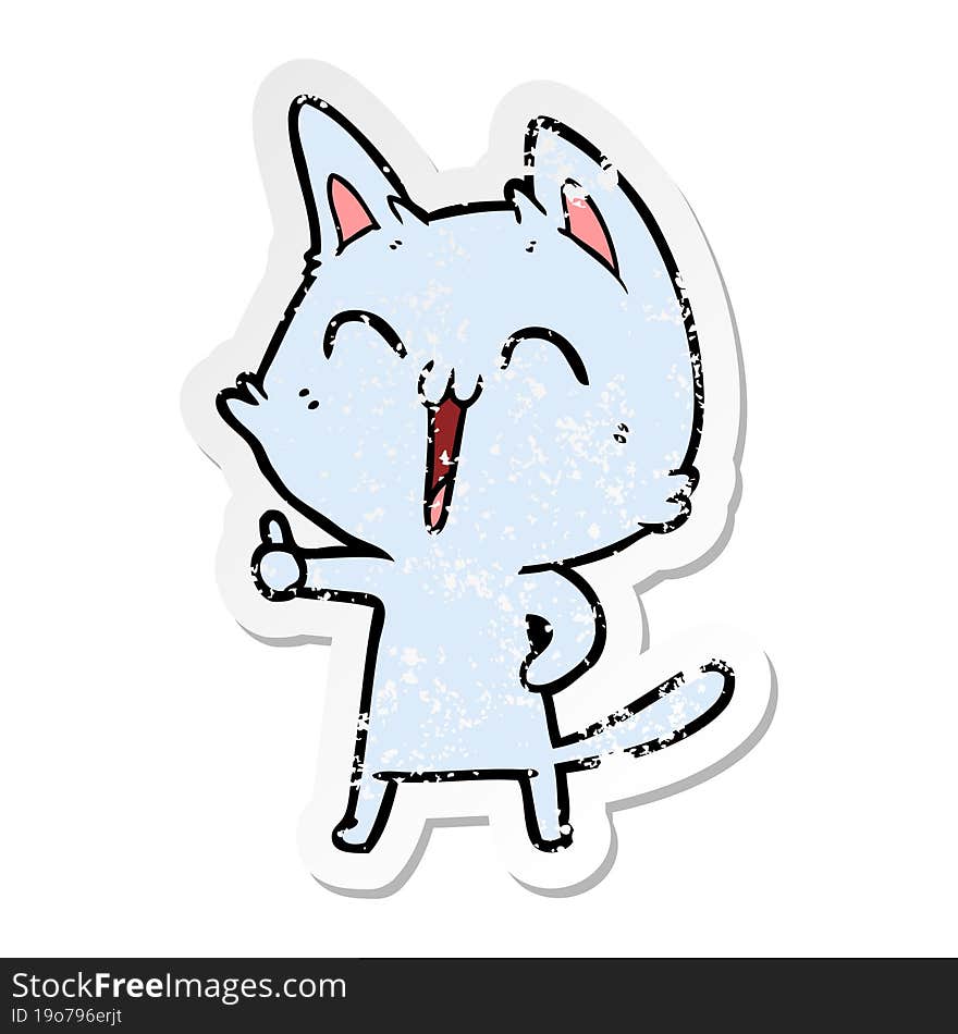 distressed sticker of a happy cartoon cat