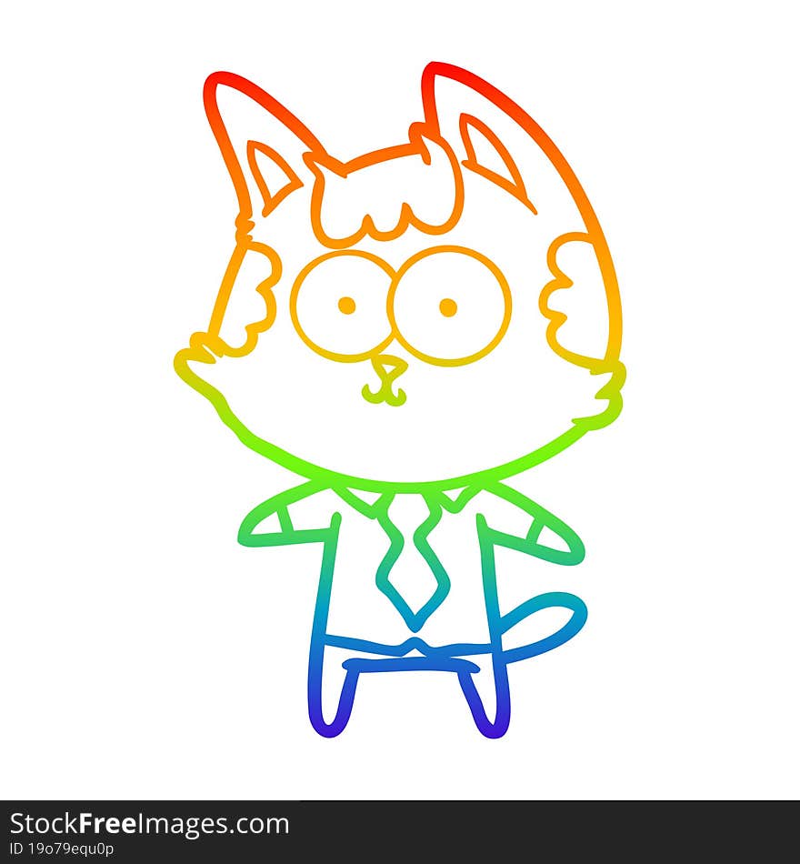 rainbow gradient line drawing happy cartoon cat office worker