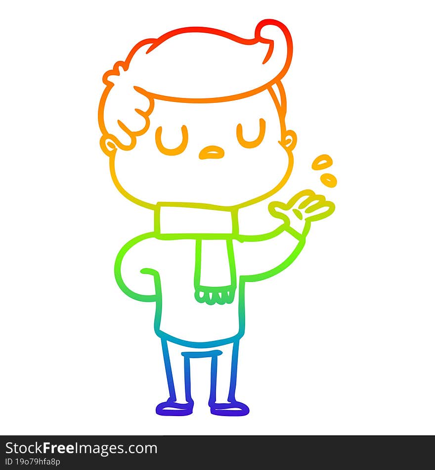 rainbow gradient line drawing of a cartoon aloof man