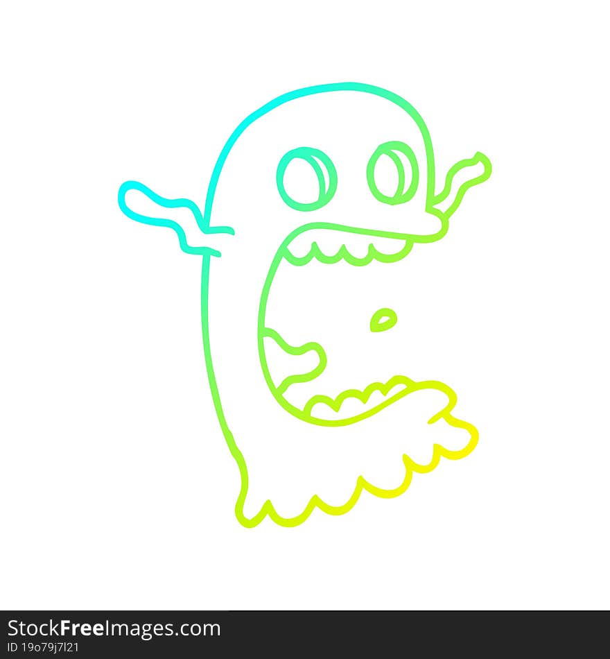 cold gradient line drawing of a cartoon spooky ghost