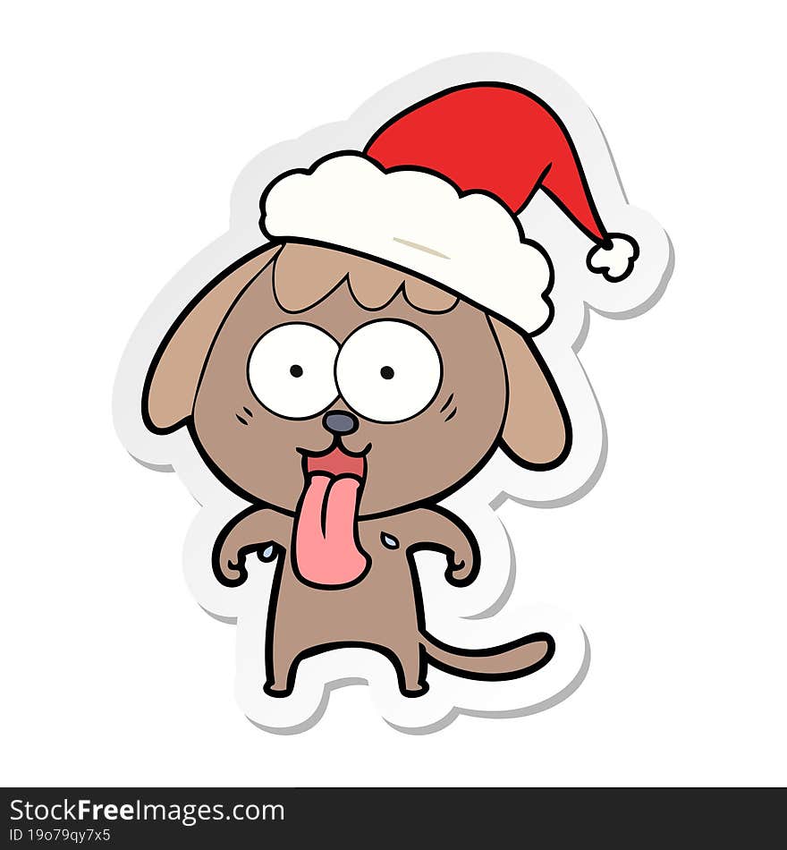 cute hand drawn sticker cartoon of a dog wearing santa hat. cute hand drawn sticker cartoon of a dog wearing santa hat