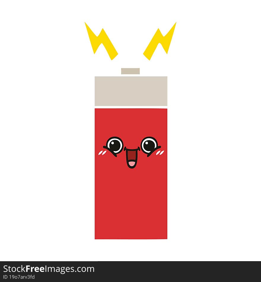 flat color retro cartoon of a battery