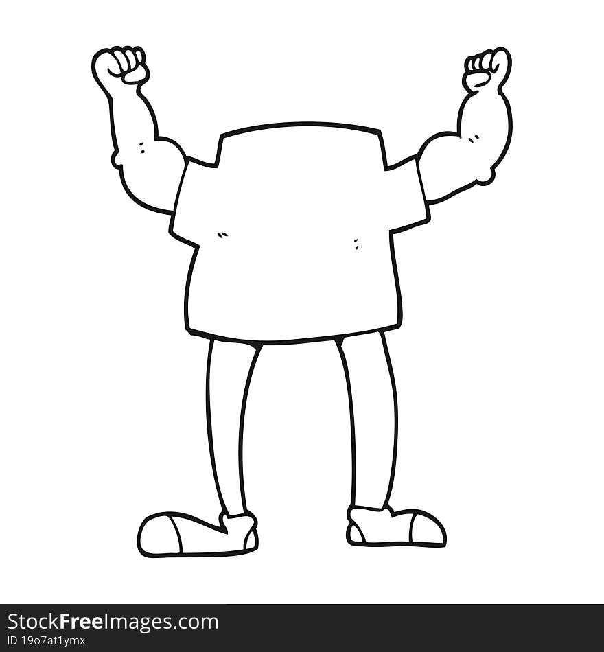 freehand drawn black and white cartoon headless man