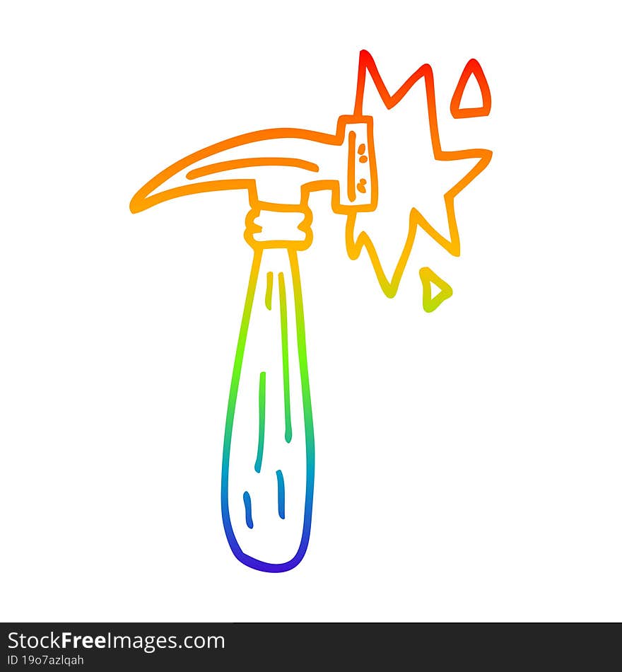 Rainbow Gradient Line Drawing Cartoon Hammer Banging