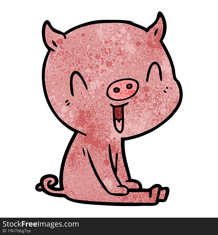 happy cartoon pig sitting. happy cartoon pig sitting