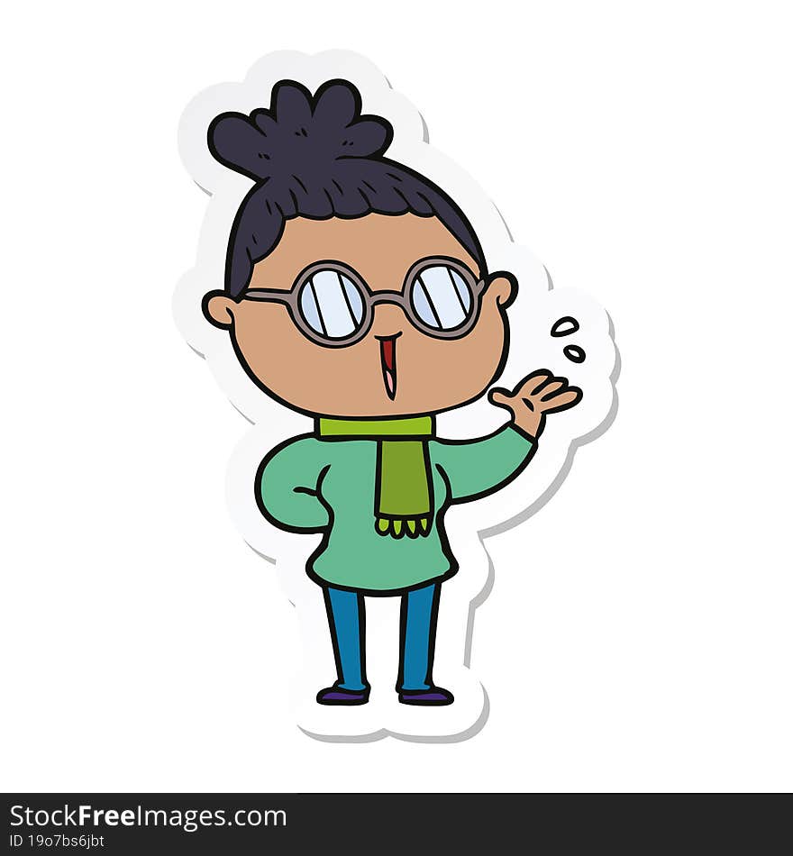 sticker of a cartoon woman wearing spectacles