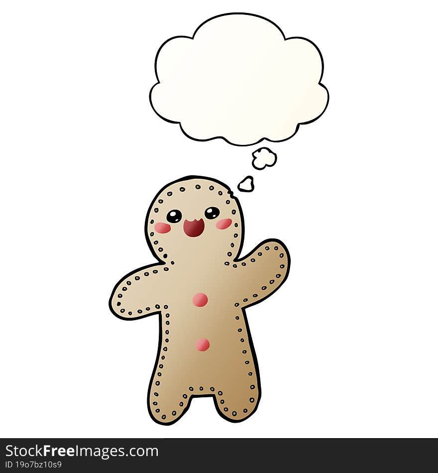 cartoon gingerbread man and thought bubble in smooth gradient style