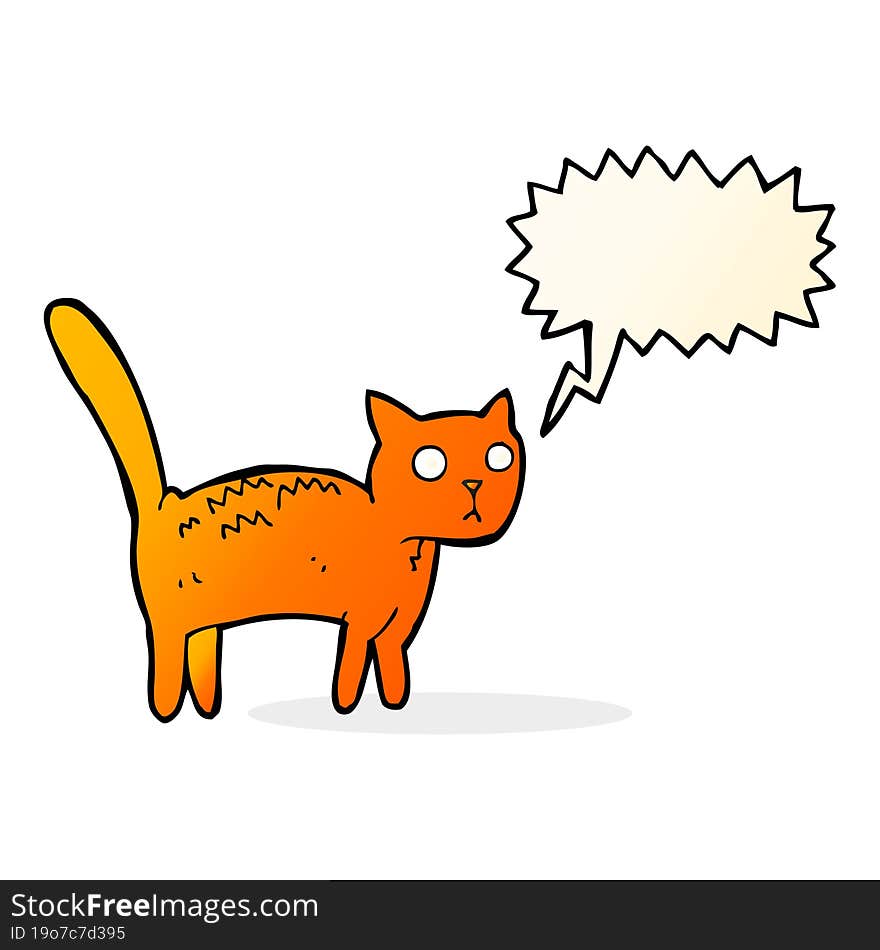 cartoon frightened cat with speech bubble