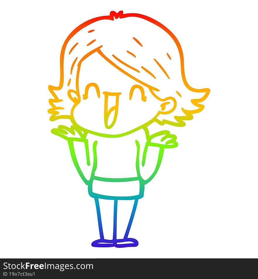 rainbow gradient line drawing of a cartoon happy woman