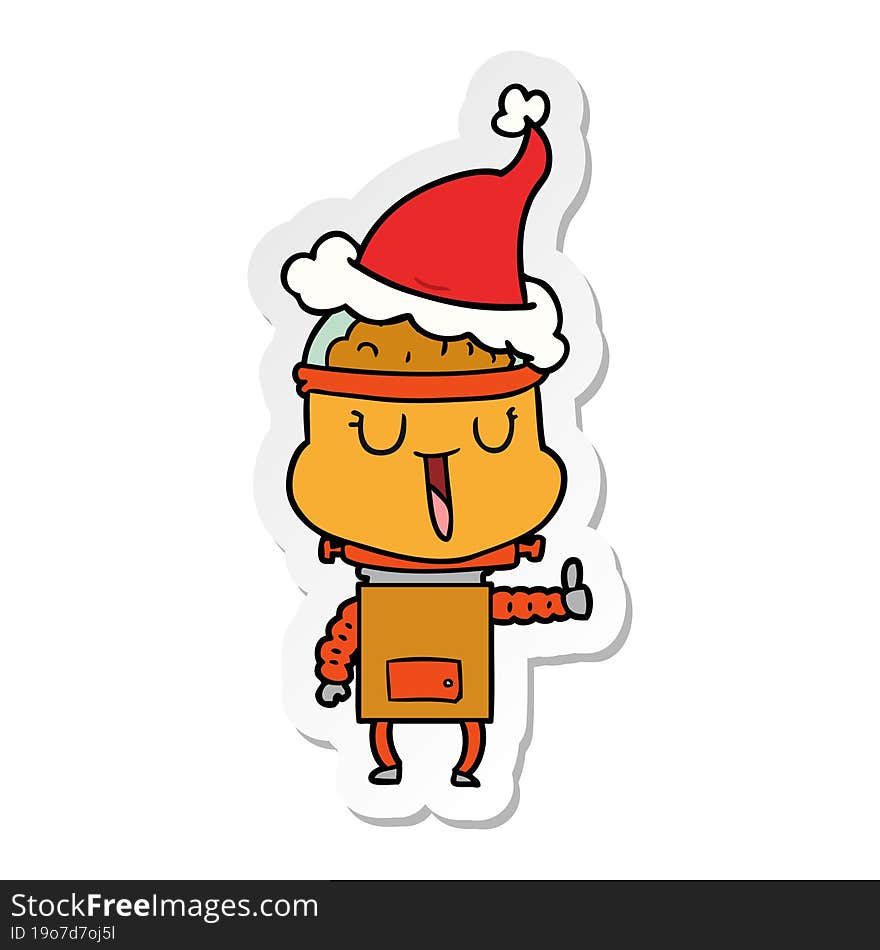 Happy Sticker Cartoon Of A Robot Wearing Santa Hat