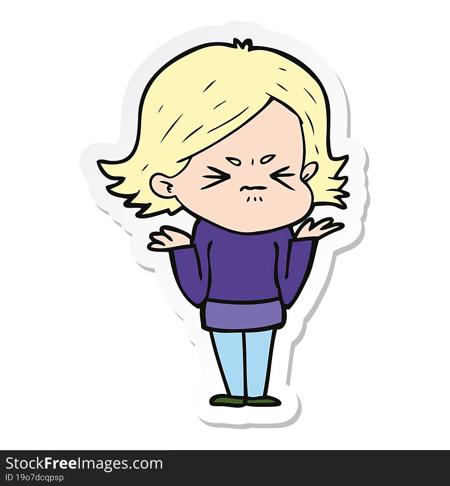 sticker of a cartoon angry woman