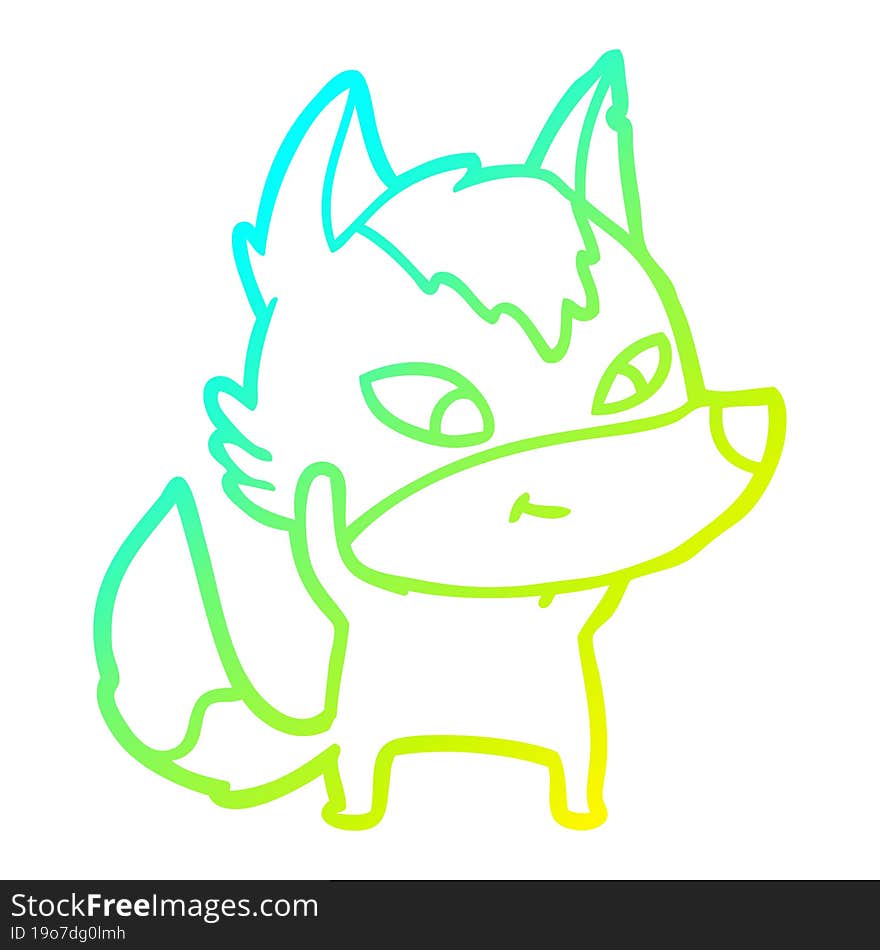 cold gradient line drawing friendly cartoon wolf