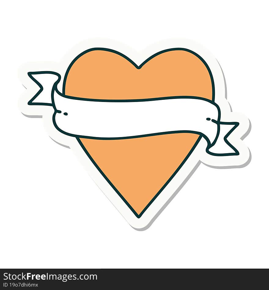 Tattoo Style Sticker Of A Heart And Banner