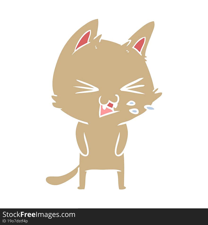 Flat Color Style Cartoon Cat Hissing