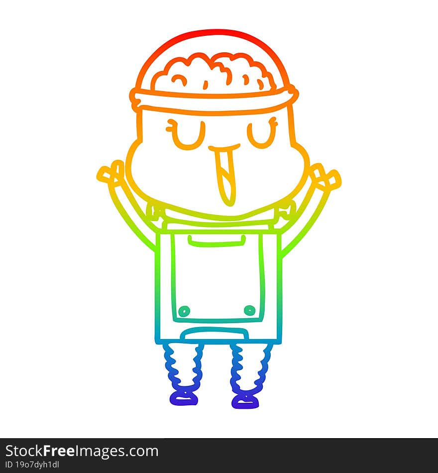 rainbow gradient line drawing of a happy cartoon robot